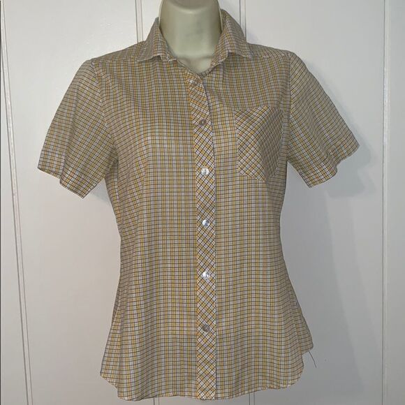 Vtg 80s blue & yellow checked button down shirt - Picture 1 of 5